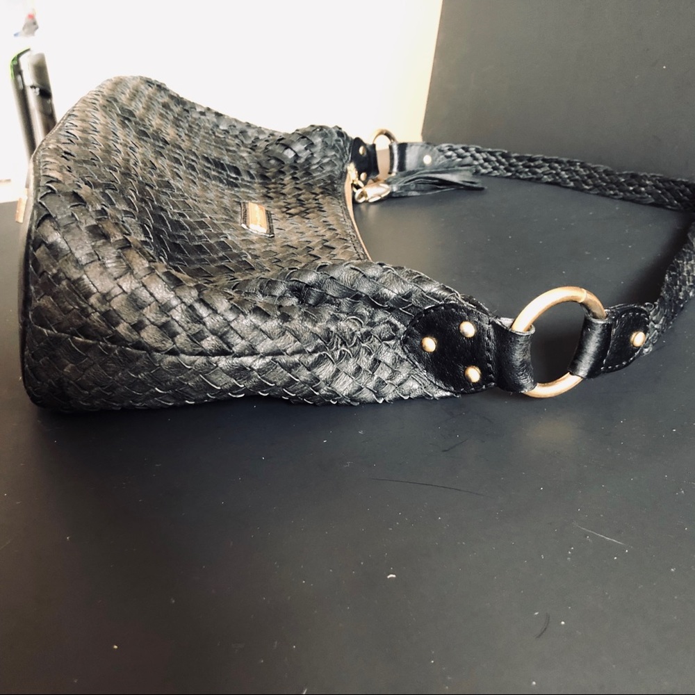 Elliott Lucca Leather Woven Satchel in black - Picture 3 of 8
